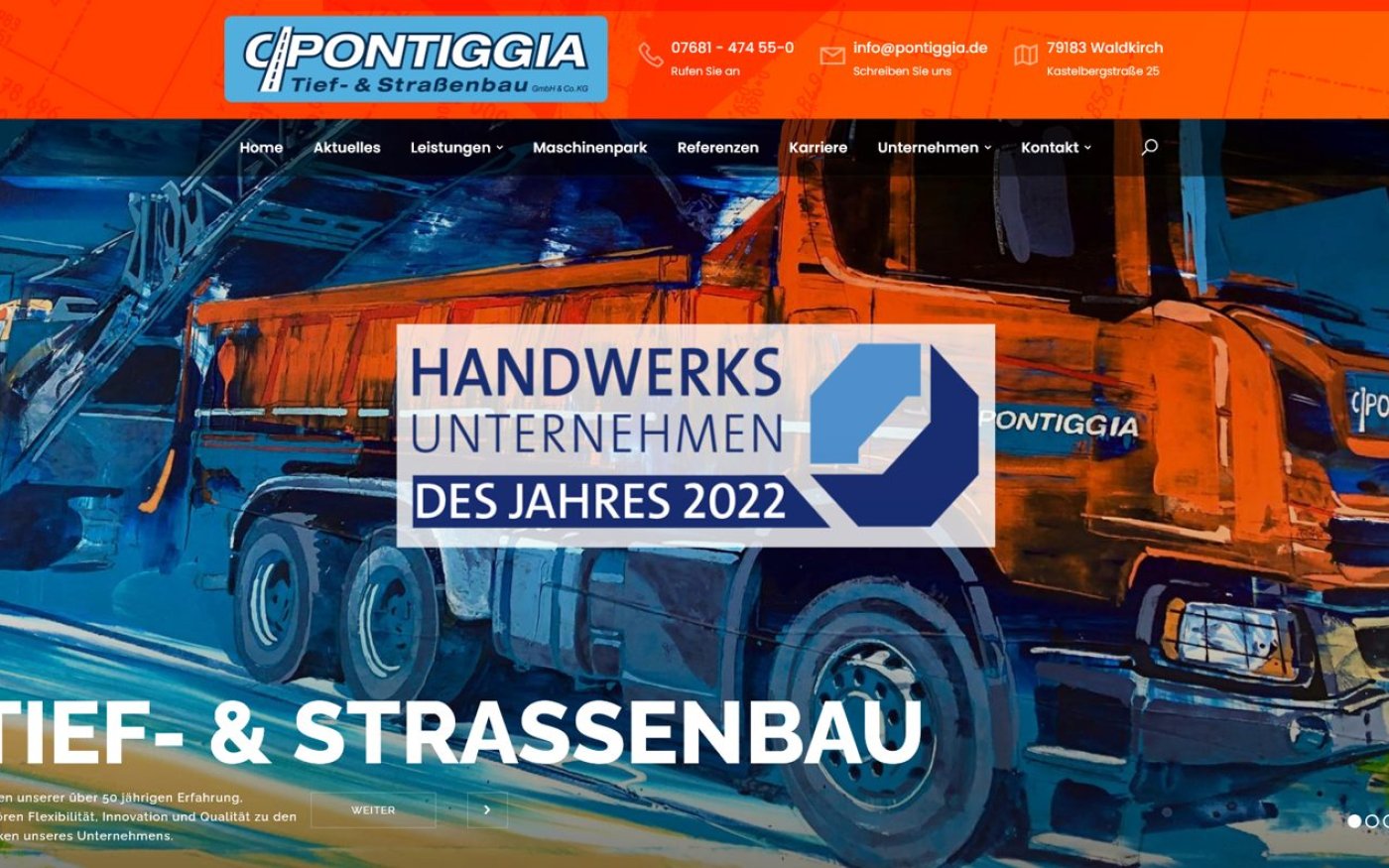 Website Ch. Pontiggia · Tief- und Straßenbau – Webdesign von Gehring Media