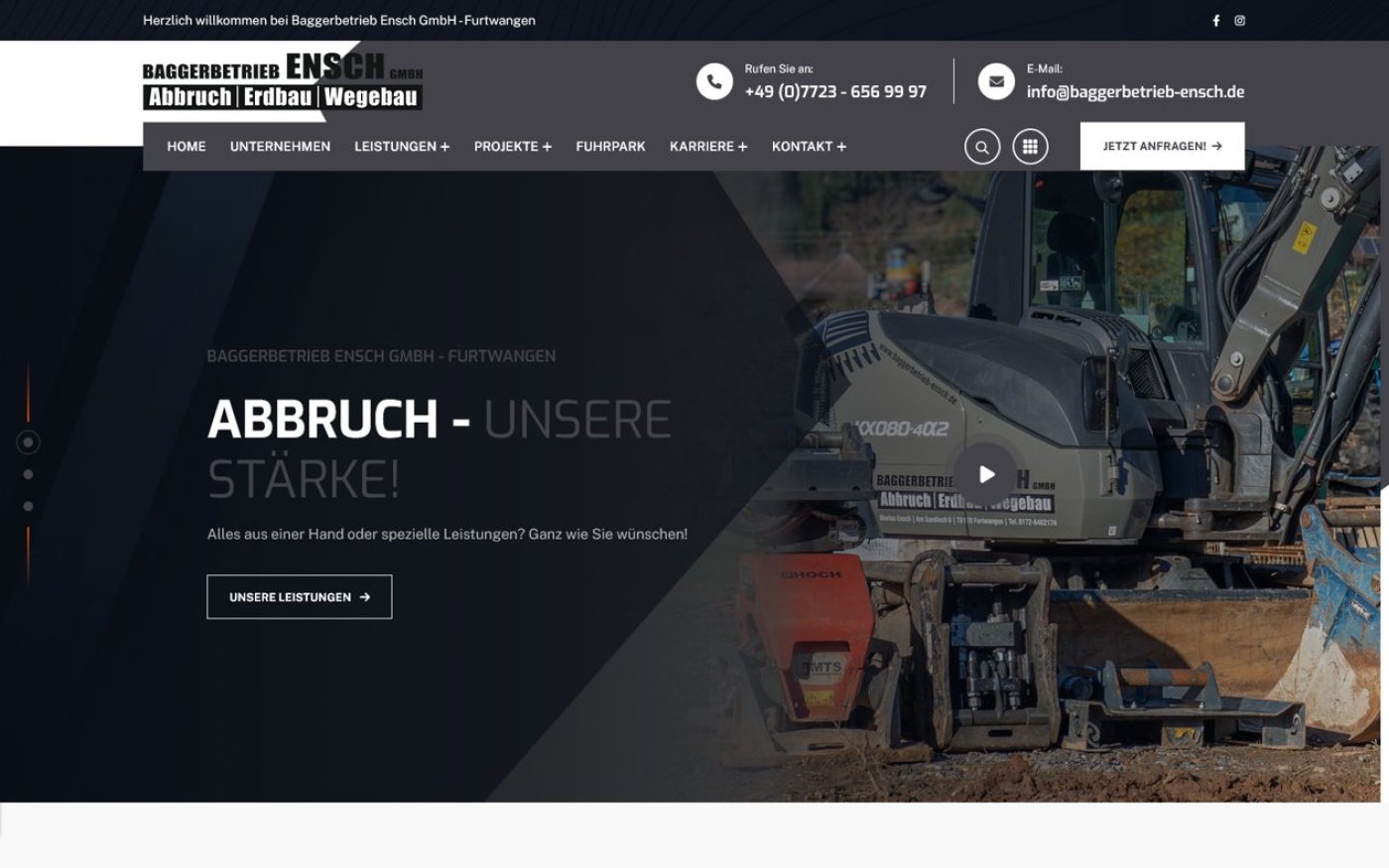 Website Baggerbetrieb Ensch GmbH – Webdesign von Gehring Media