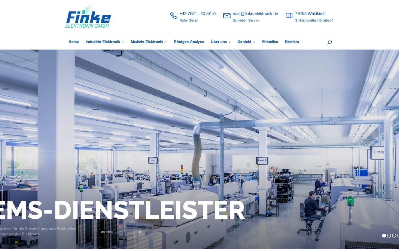Website Finke Elektronik · EMS-Dienstleister – Webdesign von Gehring Media