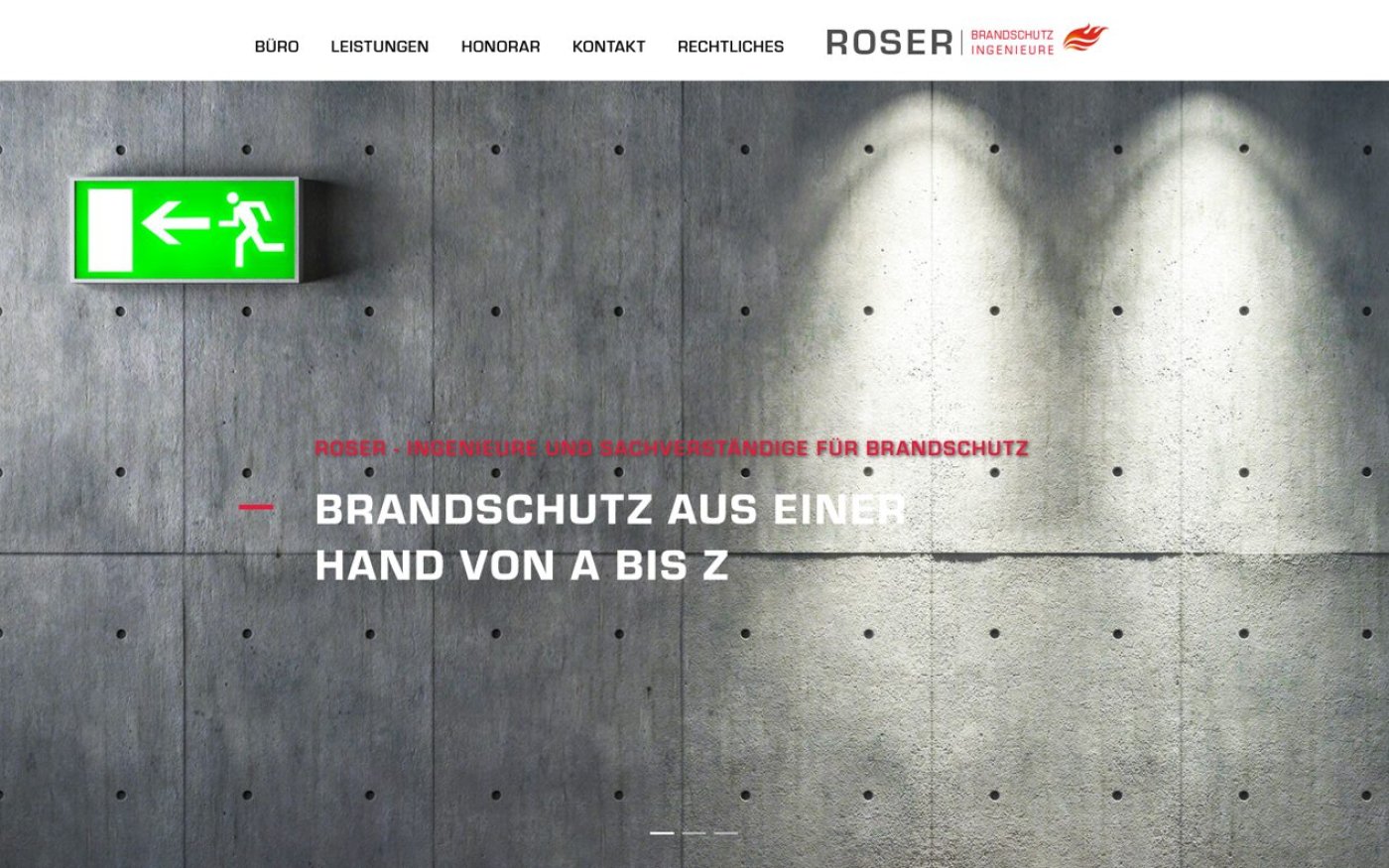 Website Roser · Sachverständige für Brandschutz – Webdesign von Gehring Media