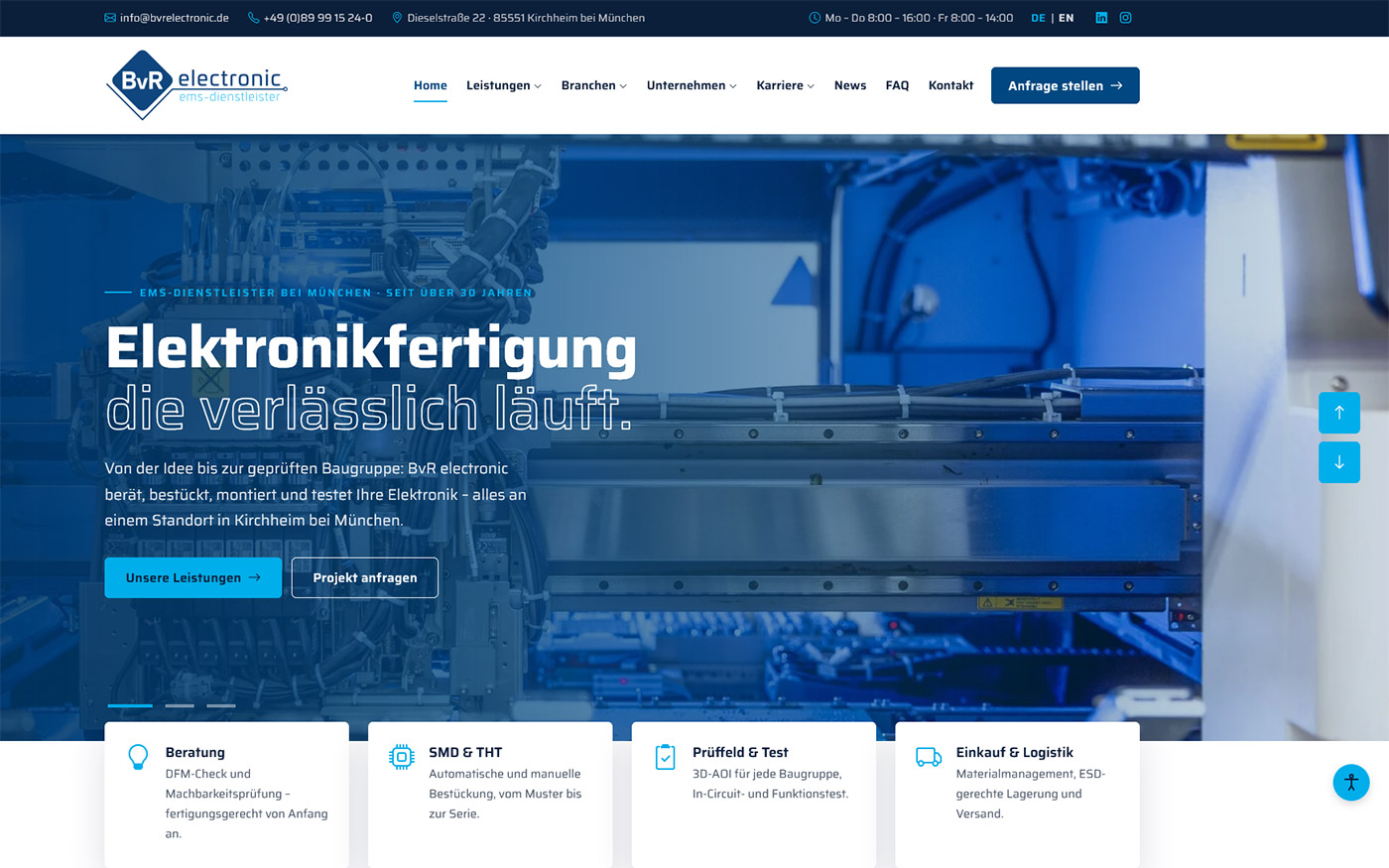 Website BvR electronic · EMS-Dienstleister München – Webdesign von Gehring Media