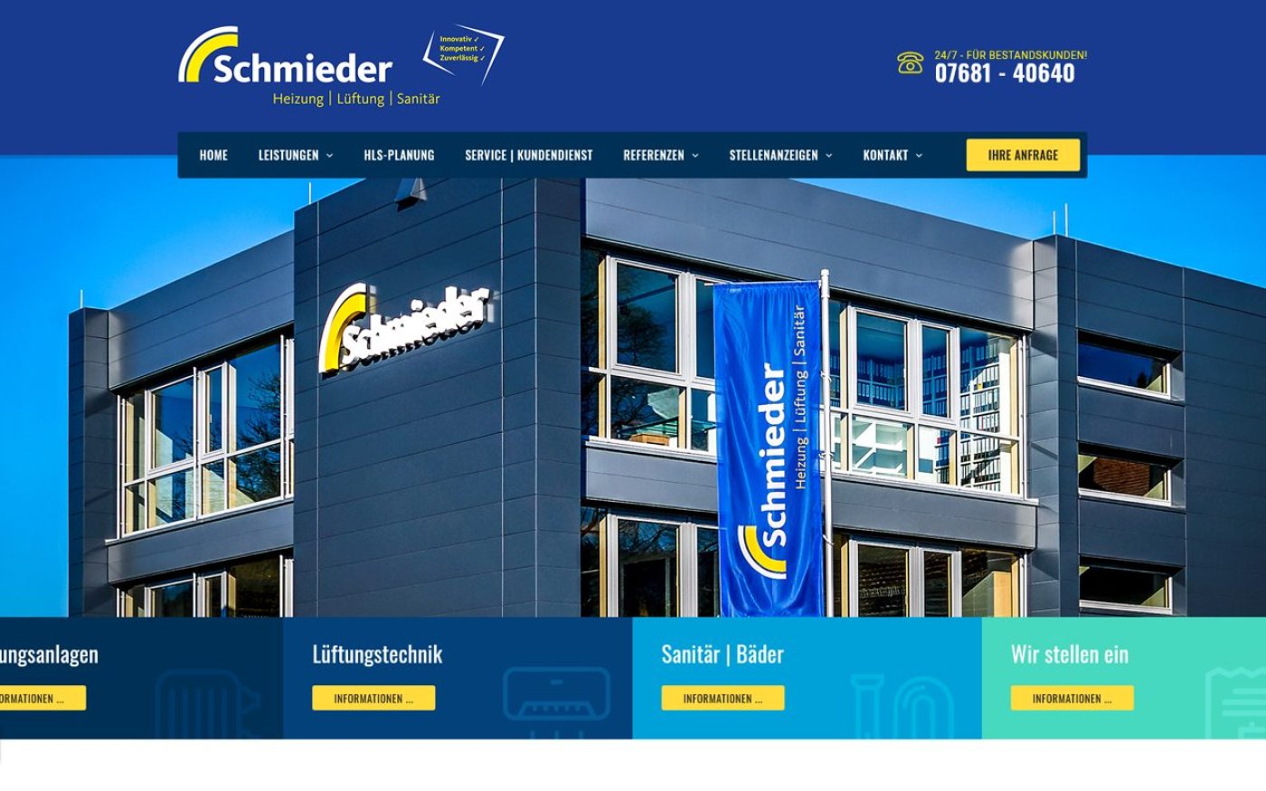 Website Schmieder · Heizung Lüftung Sanitär – Webdesign von Gehring Media