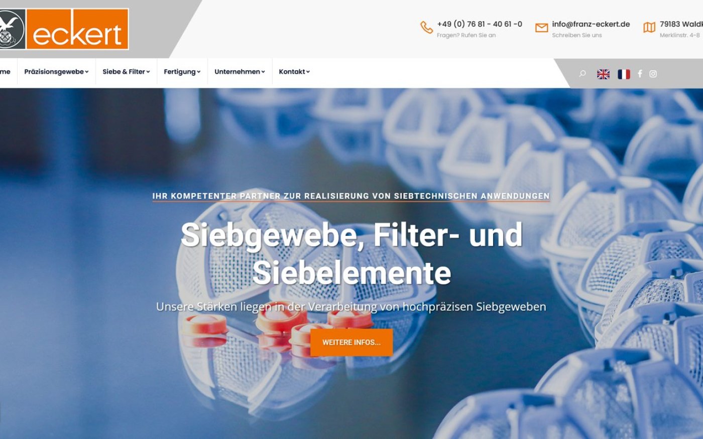 Website Franz Eckert GmbH · Siebgewebe & Filter – Webdesign von Gehring Media